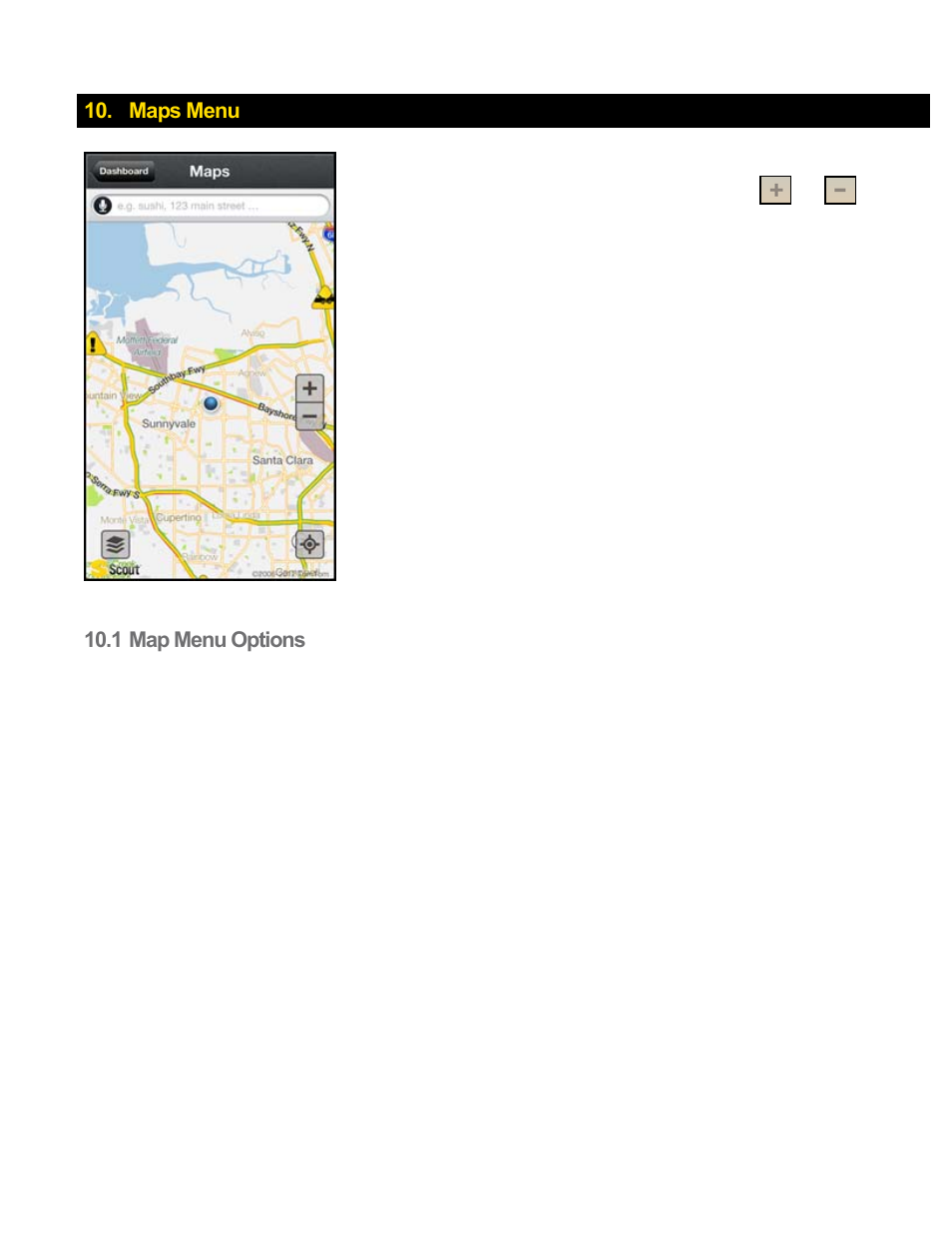 Maps menu, 1 map menu options, Map menu options | Telenav Scout v1.8 for iPhone (open market) User Manual | Page 38 / 67