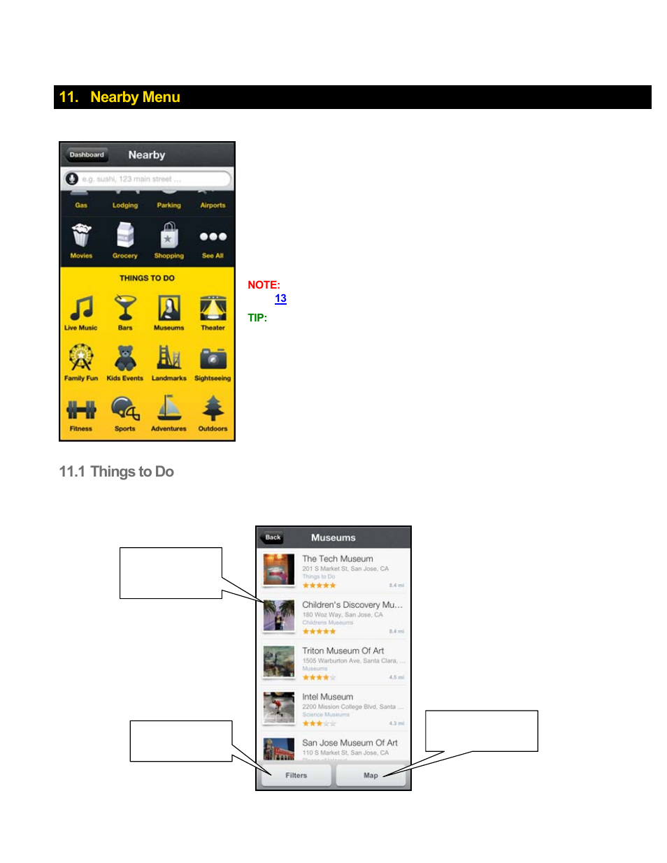 Nearby menu, 1 things to do, Things to do | Telenav Scout v1.8 for iPhone (open market) User Manual | Page 42 / 67