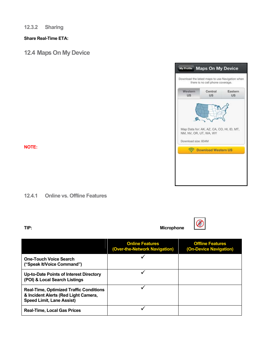 2 sharing, 4 maps on my device, 1 online vs. offline features | Sharing, Maps on my device, Online vs. offline features | Telenav Scout v1.8 for iPhone (open market) User Manual | Page 56 / 67