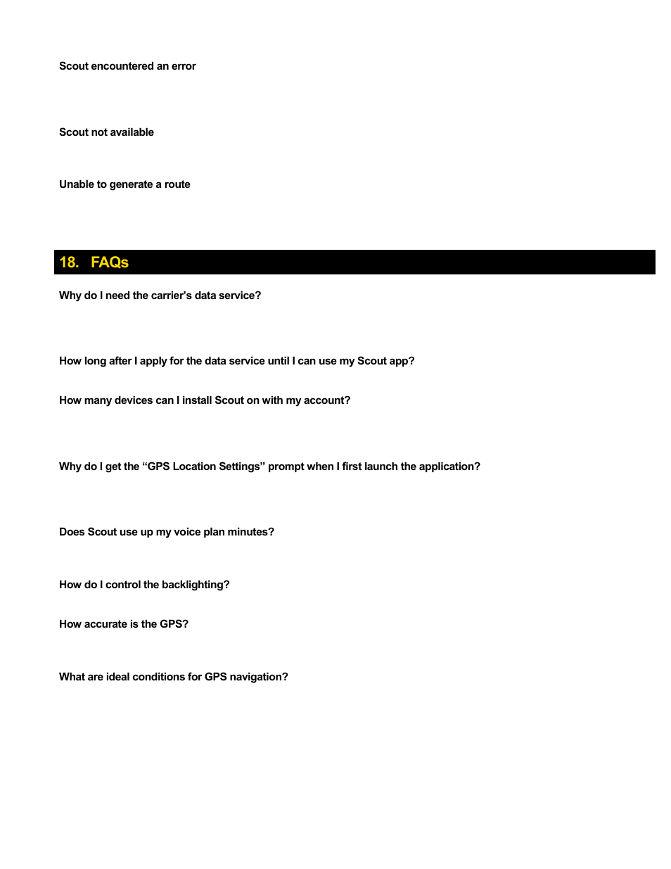 Faqs | Telenav Scout v1.8 for iPhone (open market) User Manual | Page 63 / 67