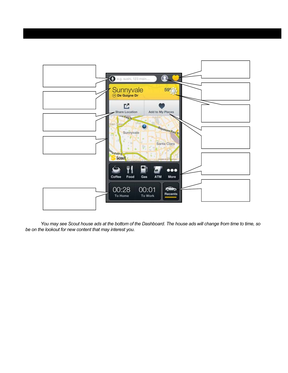 Dashboard | Telenav Scout v1.7 for iPhone (open market) User Manual | Page 13 / 65