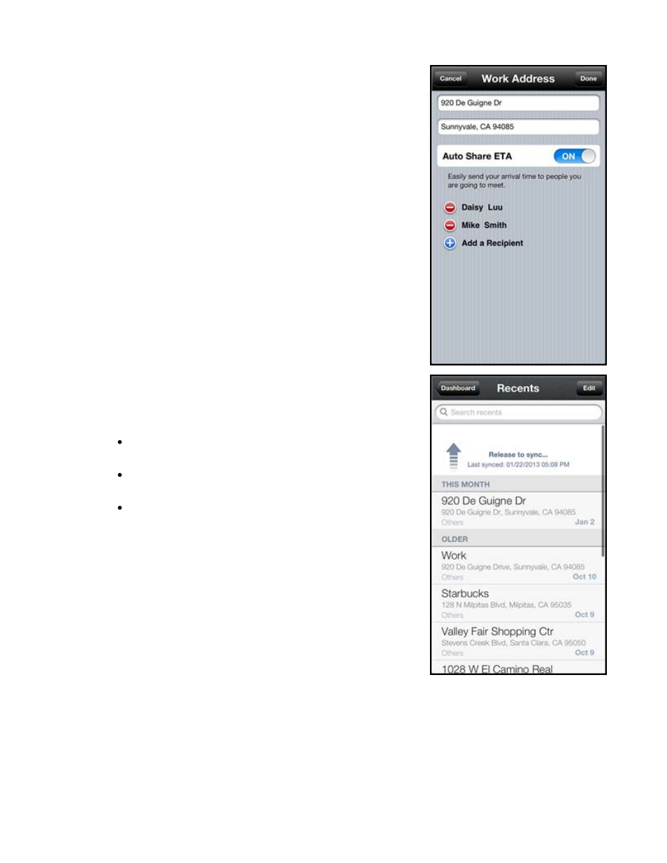 1 share eta, 6 recents, Share eta | Recents | Telenav Scout v1.7 for iPhone (open market) User Manual | Page 19 / 65