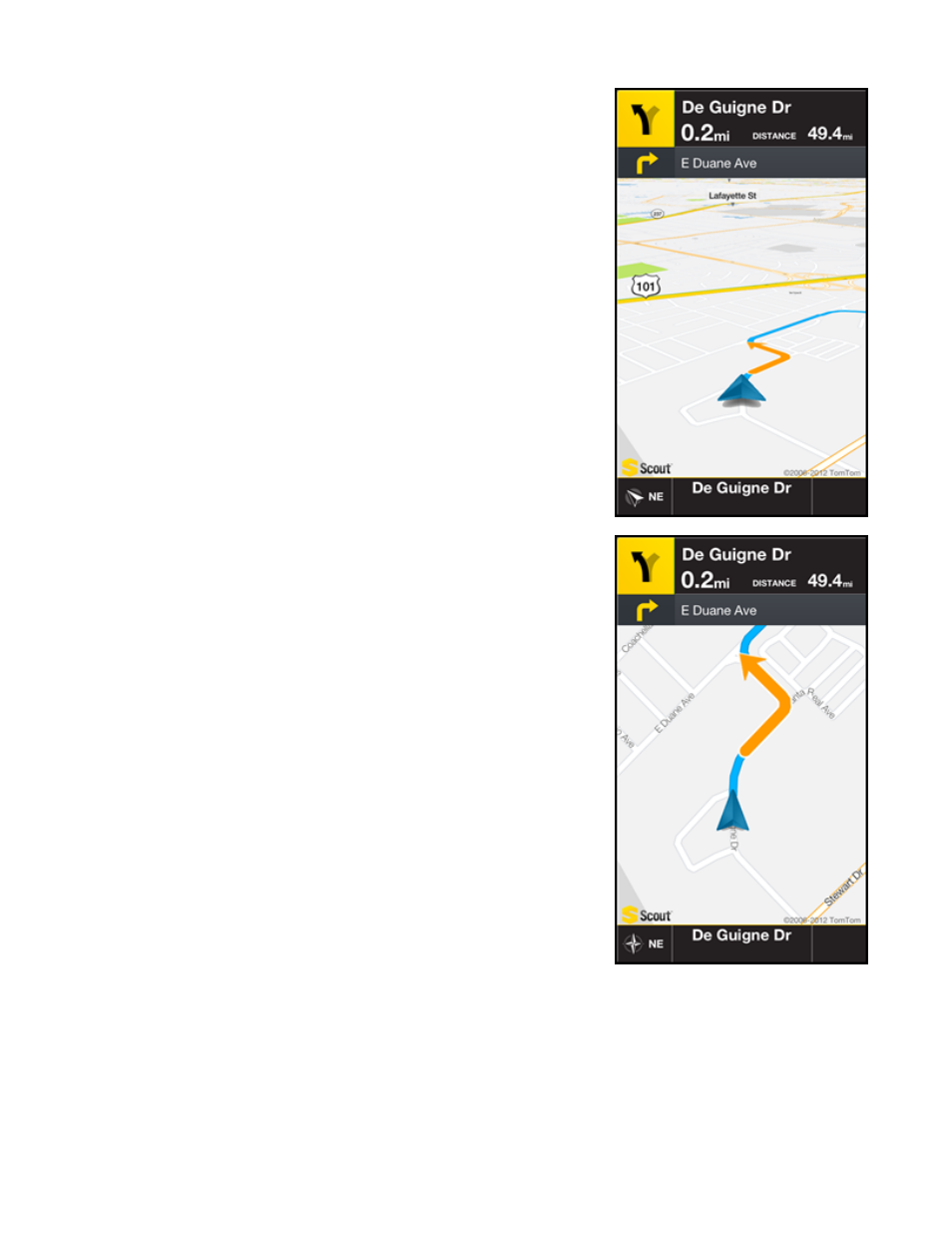 1 3d moving map, 2 2d moving map, 3d moving map | 2d moving map | Telenav Scout v1.7 for iPhone (open market) User Manual | Page 26 / 65