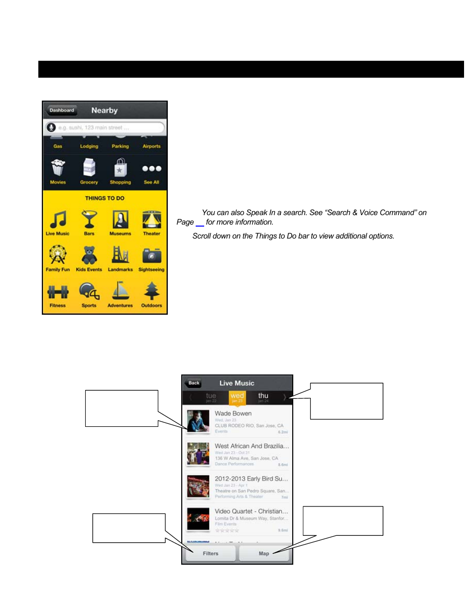 Nearby menu, 1 things to do, Things to do | Telenav Scout v1.7 for iPhone (open market) User Manual | Page 40 / 65