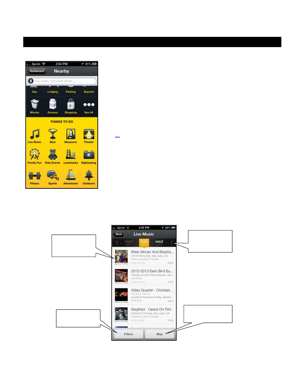 Nearby menu, 1 things to do, Things to do | Telenav Scout v1.6 for iPhone (open market) User Manual | Page 37 / 65