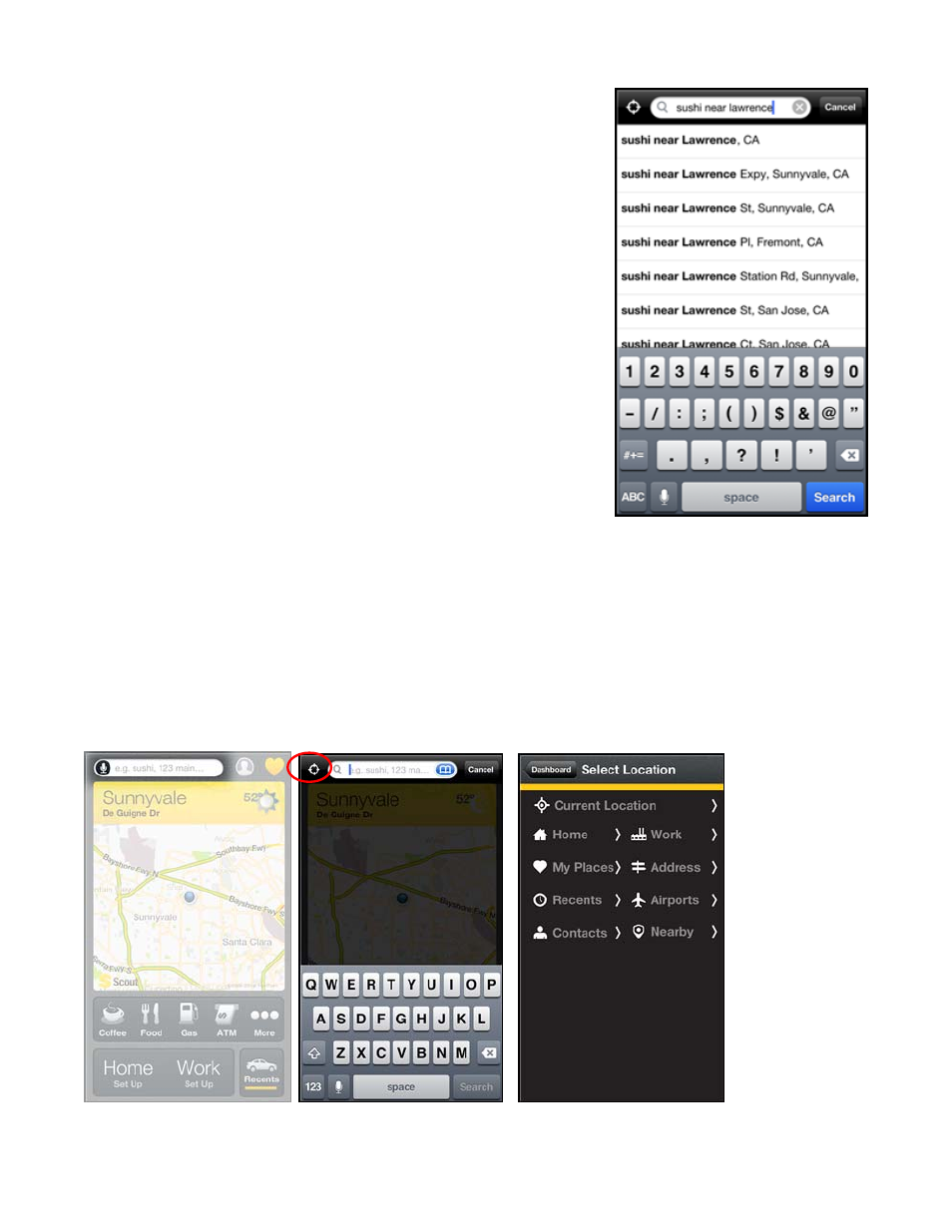 2 define a location, 3 select location for a search point, Define a location | Select location for a search point | Telenav Scout v1.6 for iPhone (open market) User Manual | Page 42 / 65
