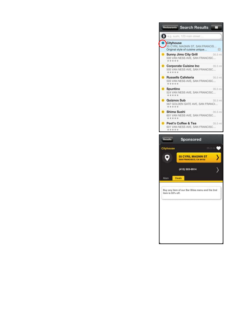 5 sponsored results, Sponsored results | Telenav Scout v1.6 for iPhone (open market) User Manual | Page 44 / 65