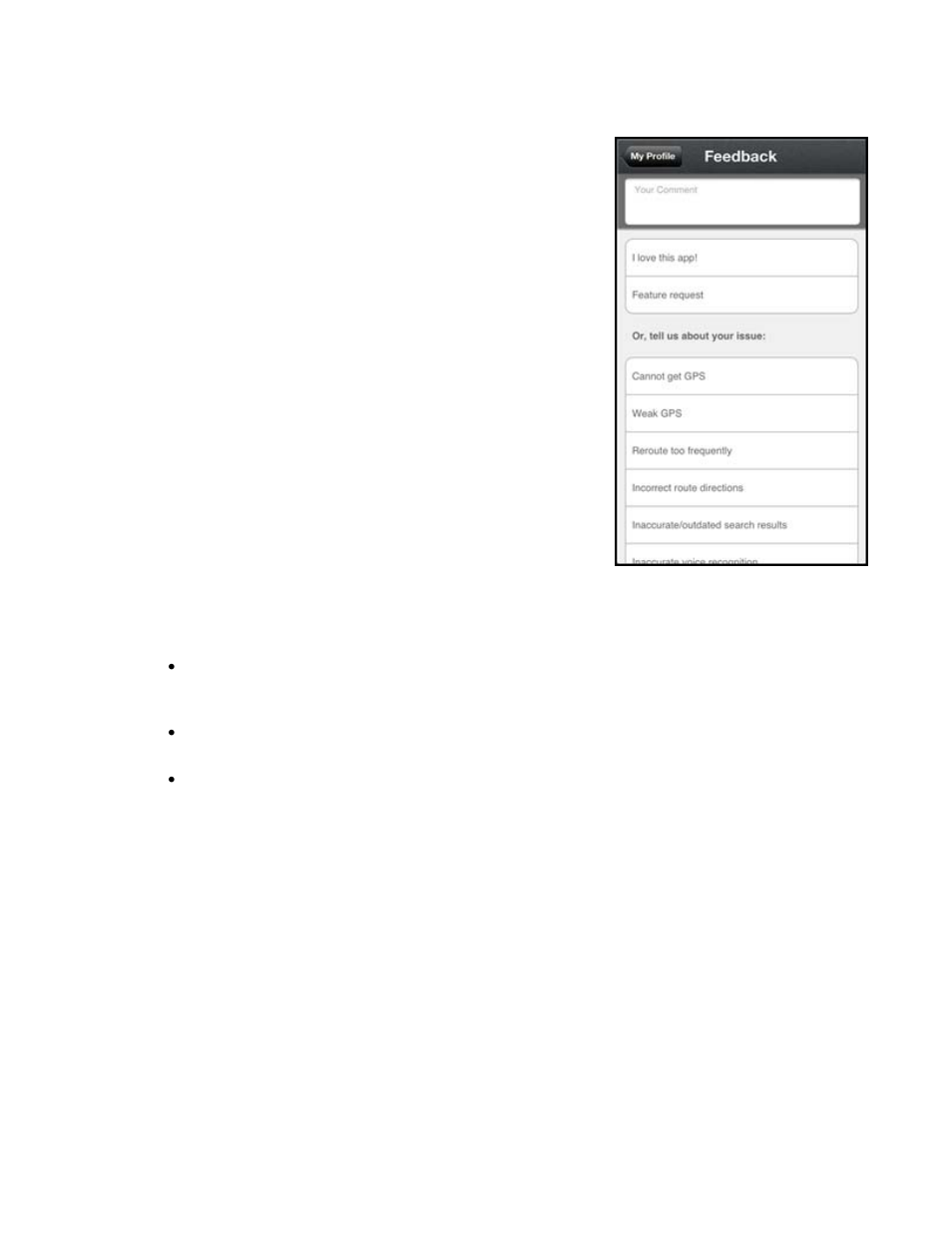 6 feedback, 7 scout info, Feedback | Scout info | Telenav Scout v1.6 for iPhone (open market) User Manual | Page 56 / 65