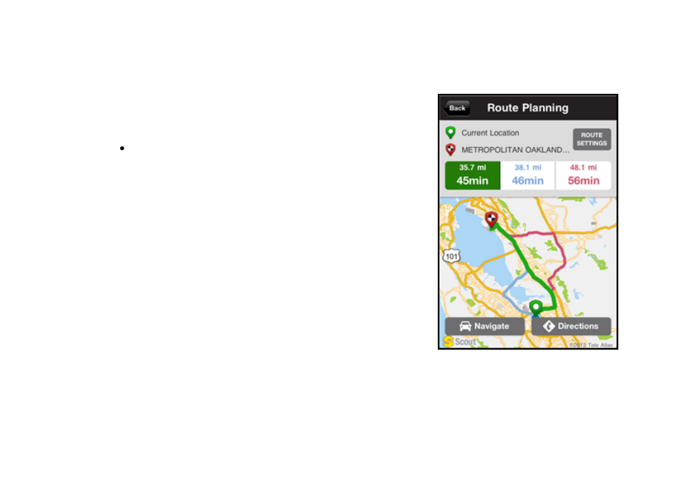 11 route planning screen | Telenav Scout v1.2 for iPhone (open market) User Manual | Page 48 / 131