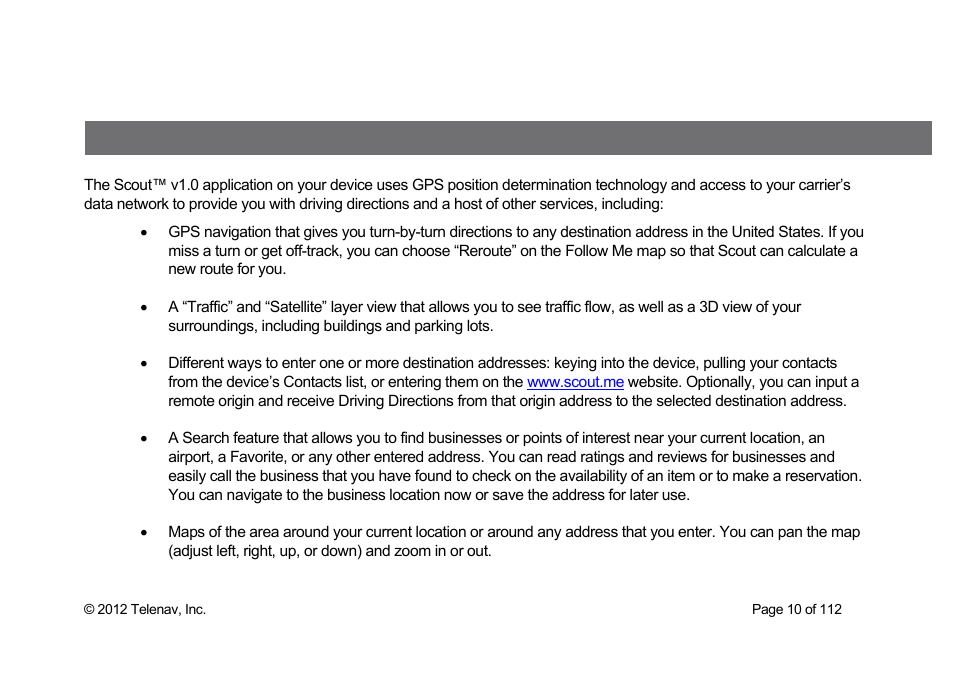 Welcome | Telenav Scout v1.0 for iPhone (open market) User Manual | Page 10 / 112