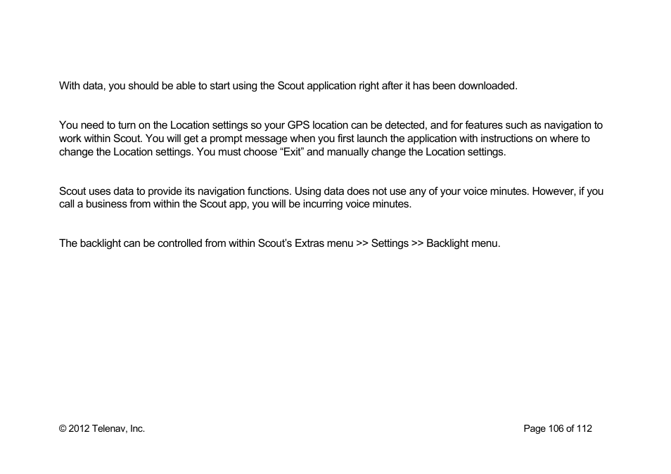 Telenav Scout v1.0 for iPhone (open market) User Manual | Page 106 / 112