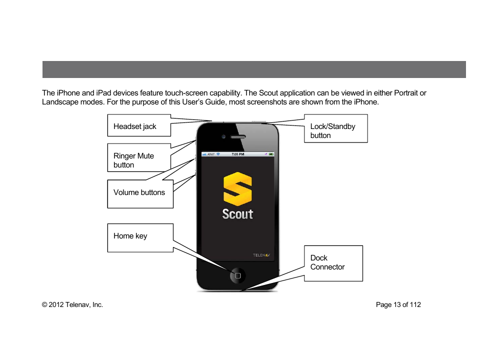 Device controls | Telenav Scout v1.0 for iPhone (open market) User Manual | Page 13 / 112