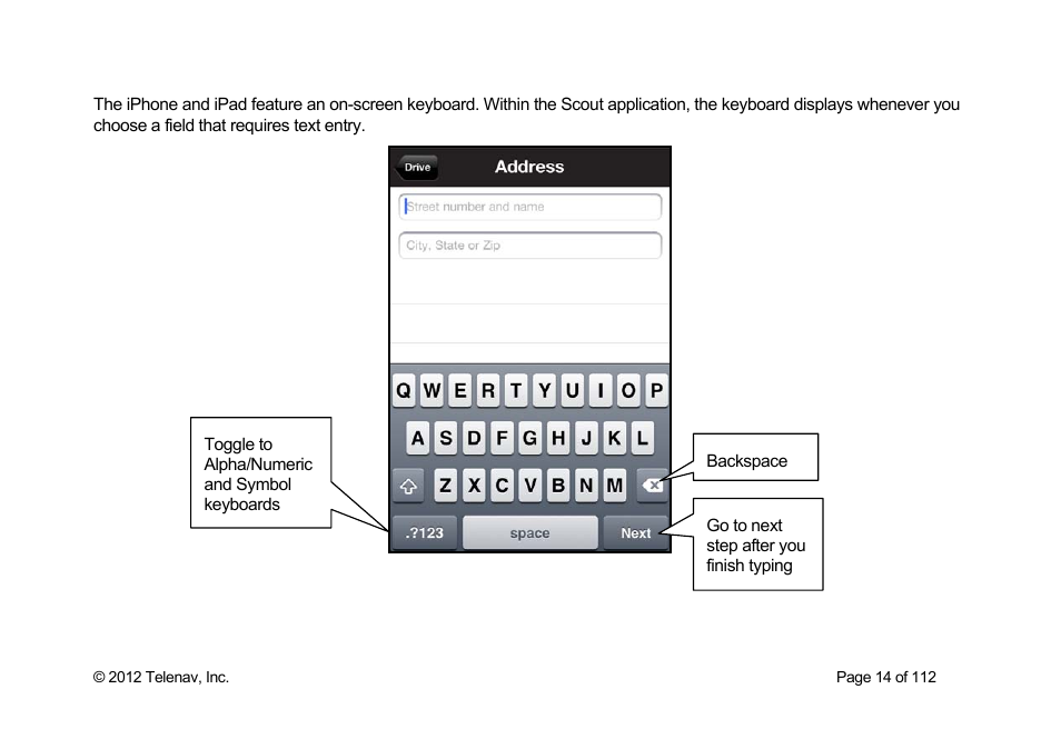 Telenav Scout v1.0 for iPhone (open market) User Manual | Page 14 / 112