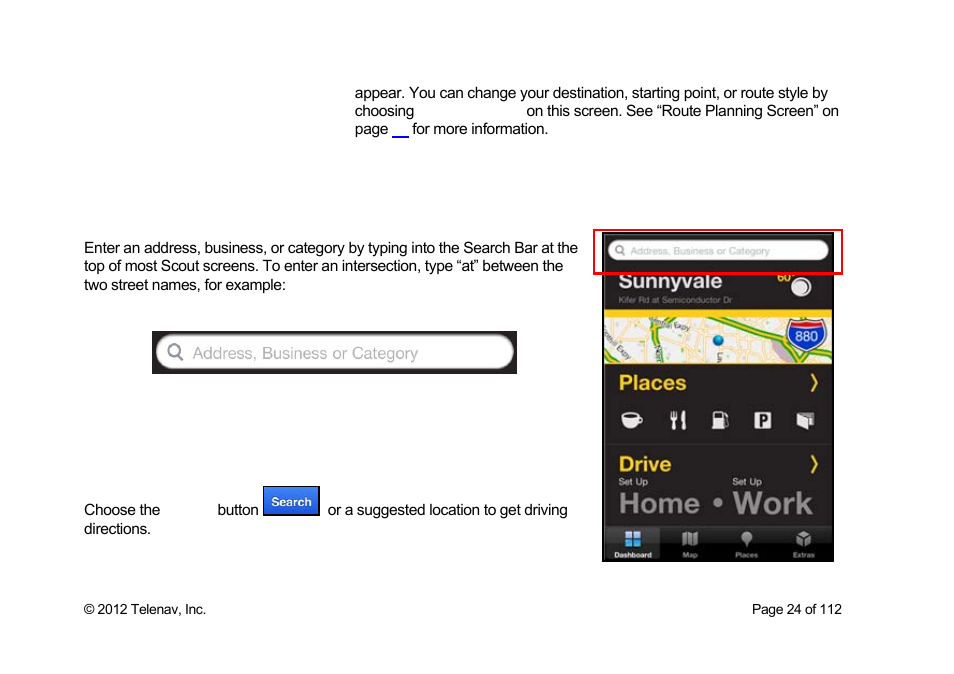 Search bar | Telenav Scout v1.0 for iPhone (open market) User Manual | Page 24 / 112