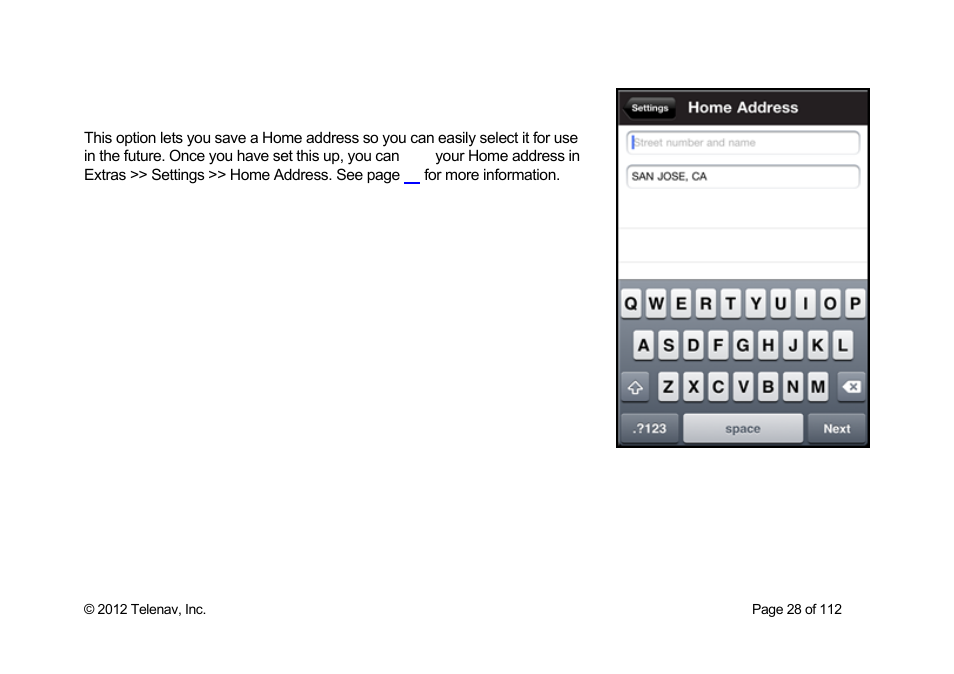 Set up home | Telenav Scout v1.0 for iPhone (open market) User Manual | Page 28 / 112