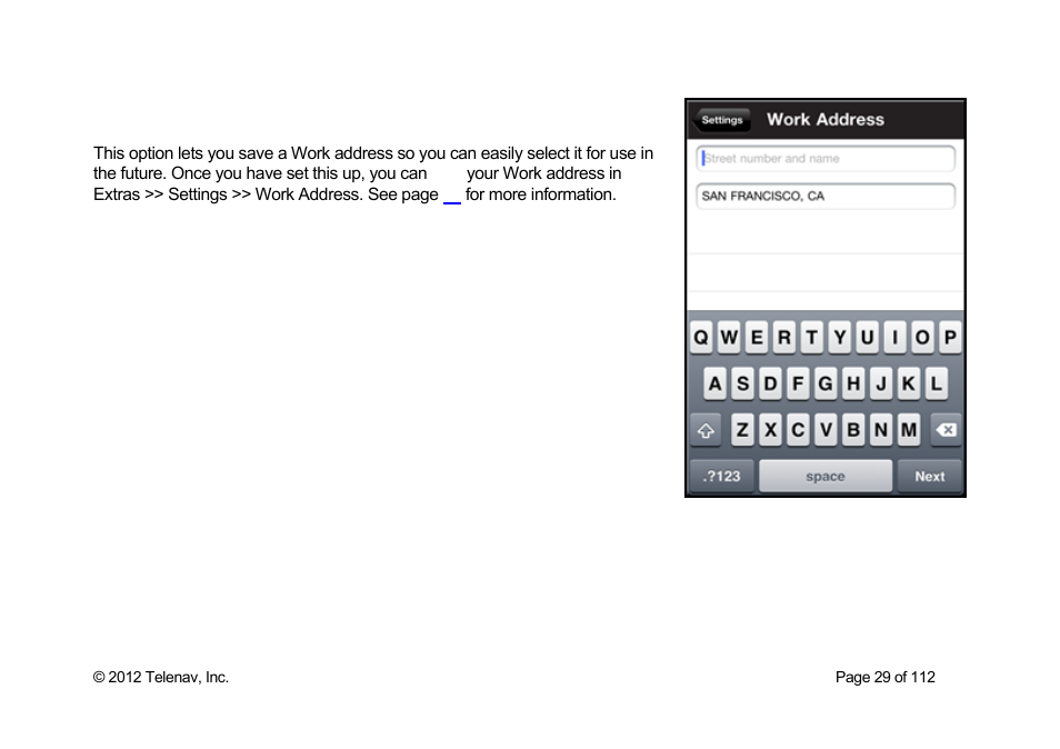 Set up work | Telenav Scout v1.0 for iPhone (open market) User Manual | Page 29 / 112