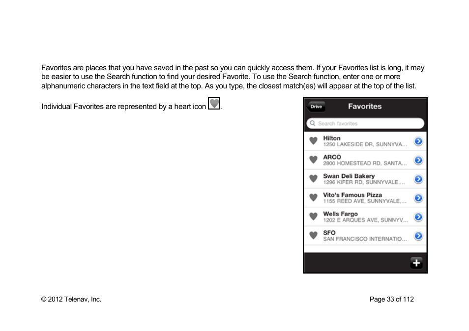 Favorites | Telenav Scout v1.0 for iPhone (open market) User Manual | Page 33 / 112