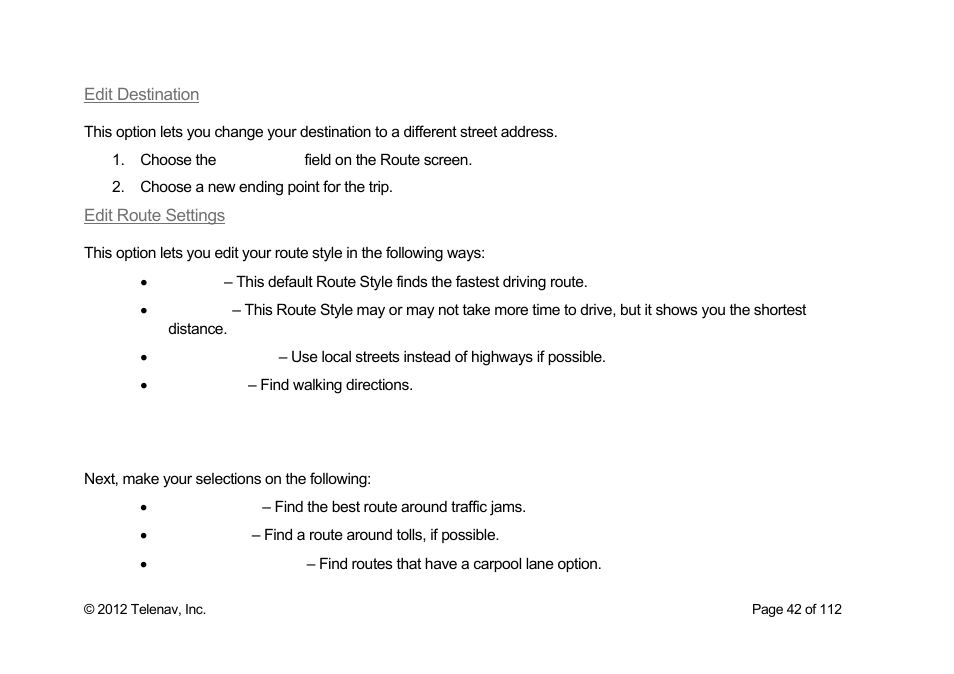 Edit destination, Edit route settings | Telenav Scout v1.0 for iPhone (open market) User Manual | Page 42 / 112