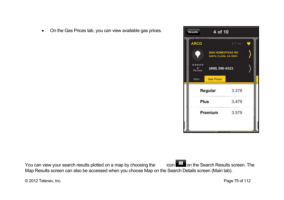 Map results | Telenav Scout v1.0 for iPhone (open market) User Manual | Page 75 / 112