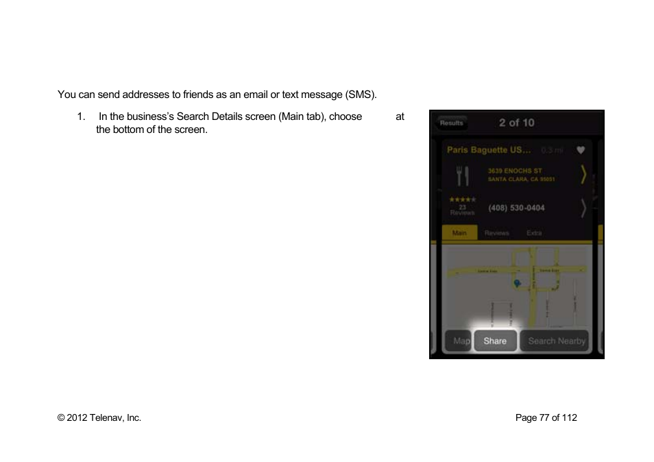 Share address | Telenav Scout v1.0 for iPhone (open market) User Manual | Page 77 / 112