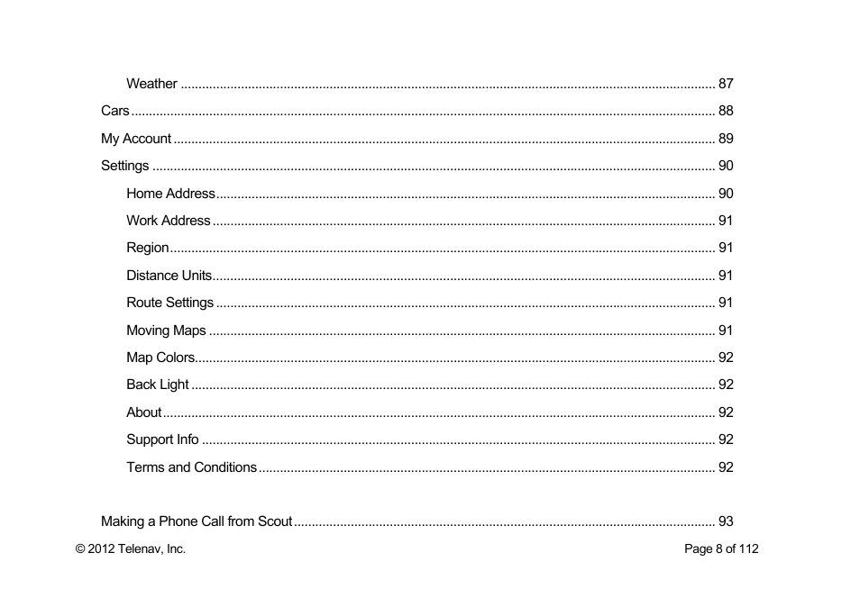 Telenav Scout v1.0 for iPhone (open market) User Manual | Page 8 / 112