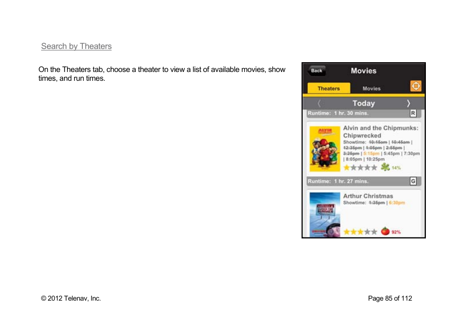 Search by theaters | Telenav Scout v1.0 for iPhone (open market) User Manual | Page 85 / 112