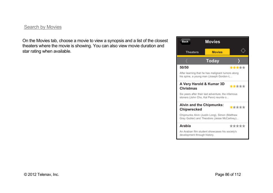 Search by movies | Telenav Scout v1.0 for iPhone (open market) User Manual | Page 86 / 112