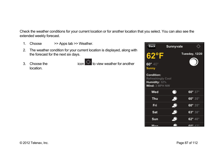 Weather | Telenav Scout v1.0 for iPhone (open market) User Manual | Page 87 / 112