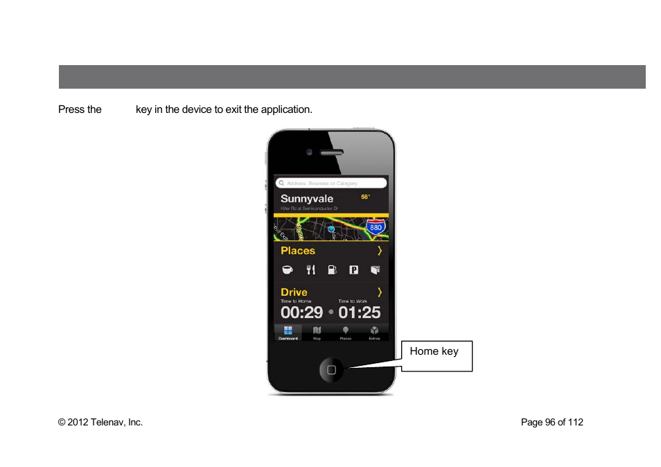 Exiting scout | Telenav Scout v1.0 for iPhone (open market) User Manual | Page 96 / 112