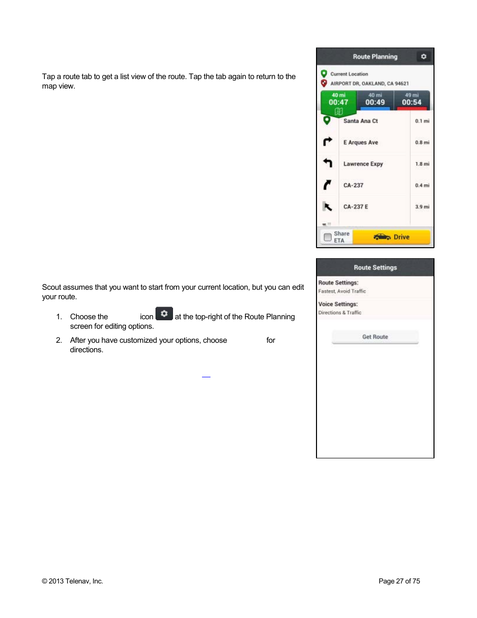 1 list view, 2 editing your route | Telenav Scout v1.4 for Android User Manual | Page 27 / 75