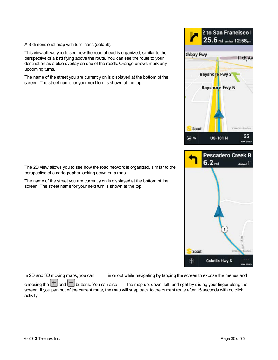 1 3d moving map, 2 2d moving map | Telenav Scout v1.4 for Android User Manual | Page 30 / 75