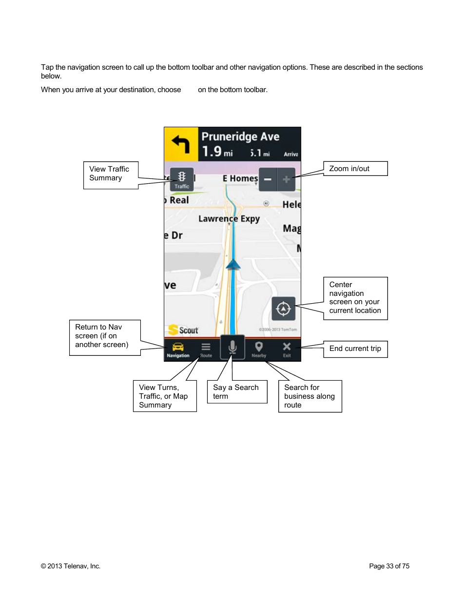 16 navigation toolbar options | Telenav Scout v1.4 for Android User Manual | Page 33 / 75