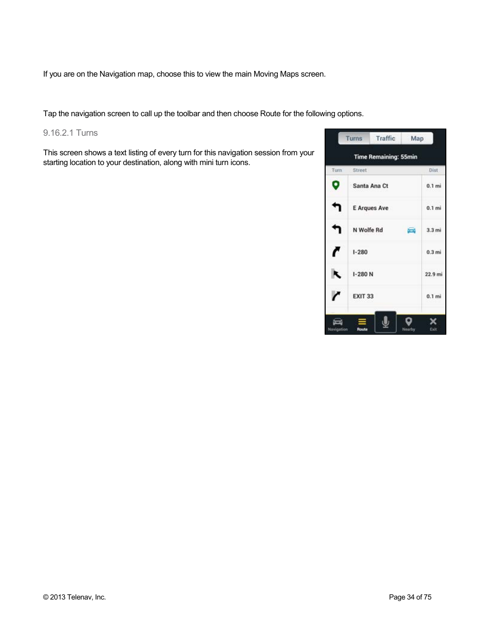 1 navigation, 2 route, 1 turns | Telenav Scout v1.4 for Android User Manual | Page 34 / 75