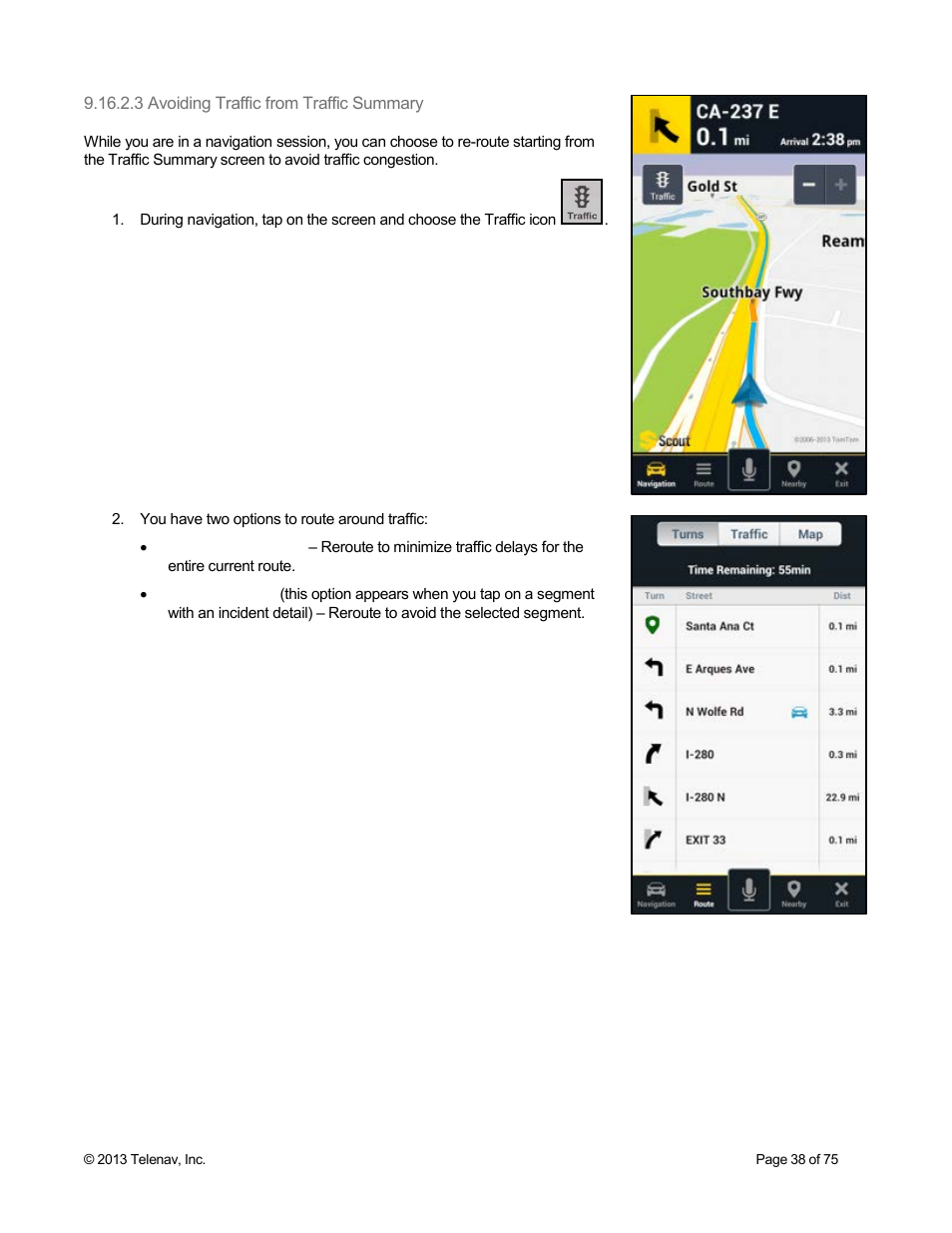 3 avoiding traffic from traffic summary | Telenav Scout v1.4 for Android User Manual | Page 38 / 75