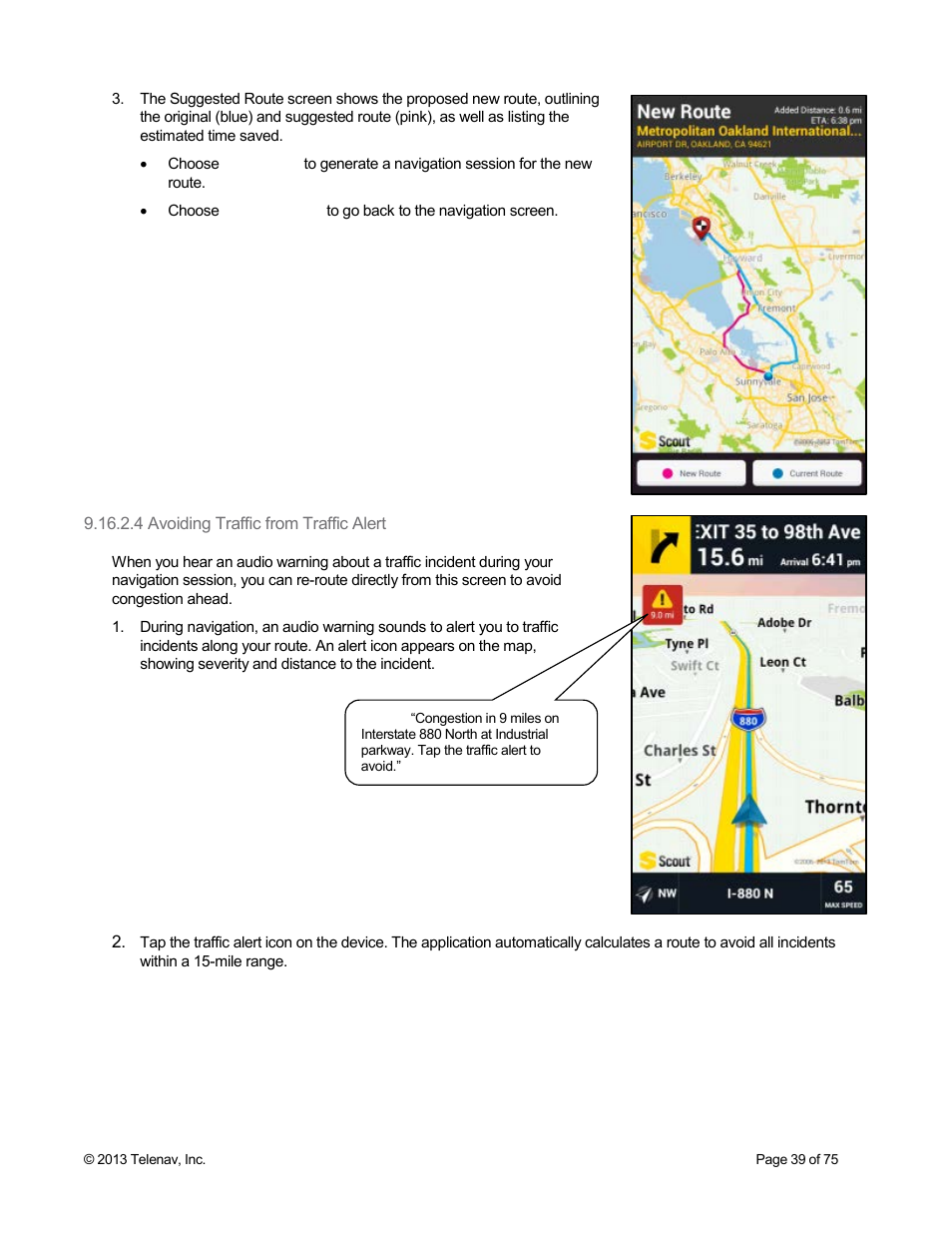 4 avoiding traffic from traffic alert | Telenav Scout v1.4 for Android User Manual | Page 39 / 75