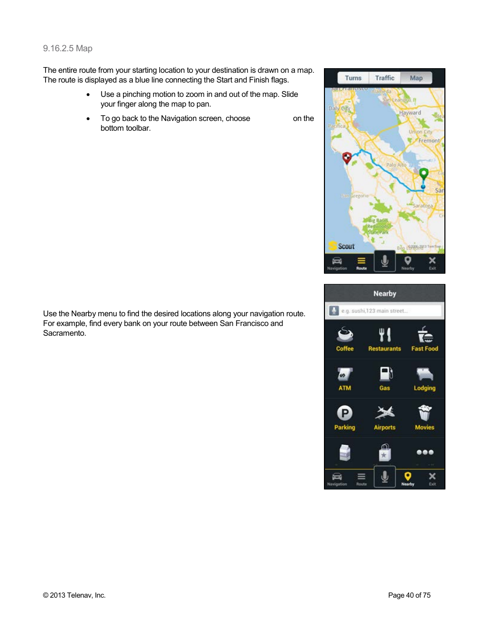 5 map, 3 nearby | Telenav Scout v1.4 for Android User Manual | Page 40 / 75