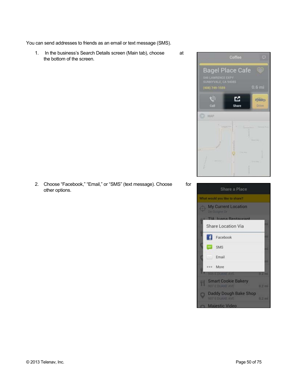 5 share address | Telenav Scout v1.4 for Android User Manual | Page 50 / 75