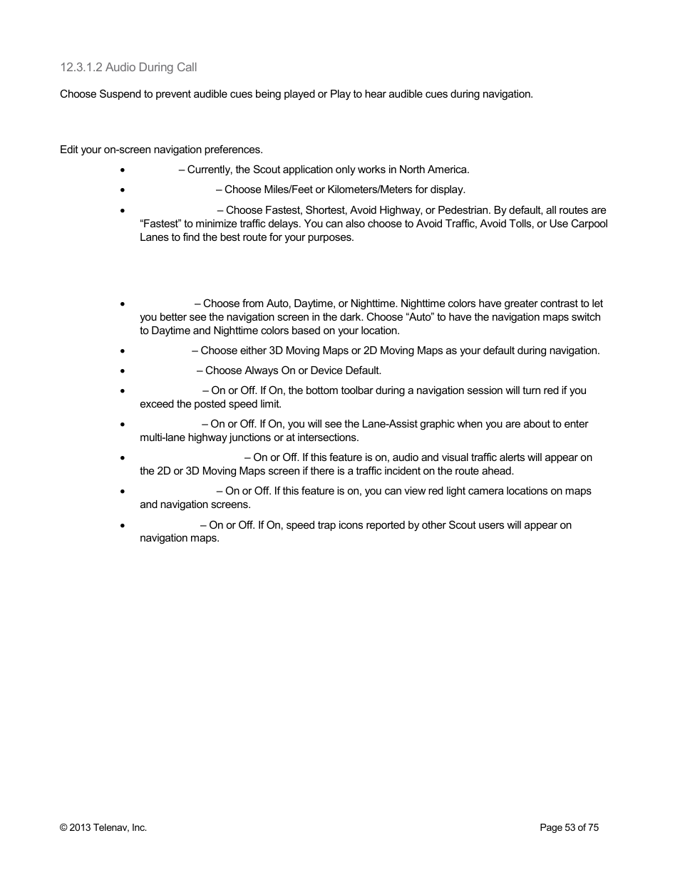 2 audio during call, 2 maps & navigation | Telenav Scout v1.4 for Android User Manual | Page 53 / 75