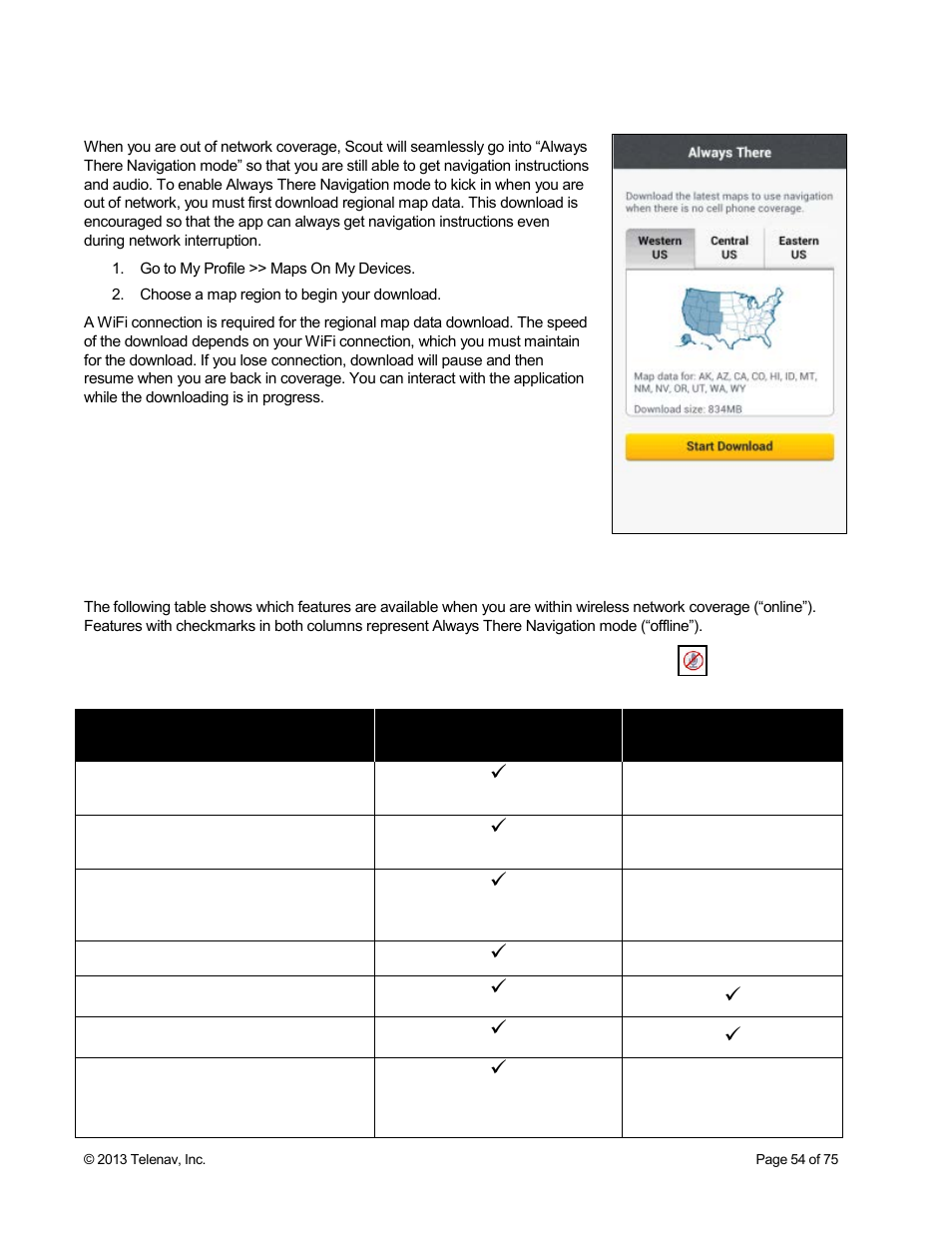 4 maps on my device, 1 online vs. offline features | Telenav Scout v1.4 for Android User Manual | Page 54 / 75