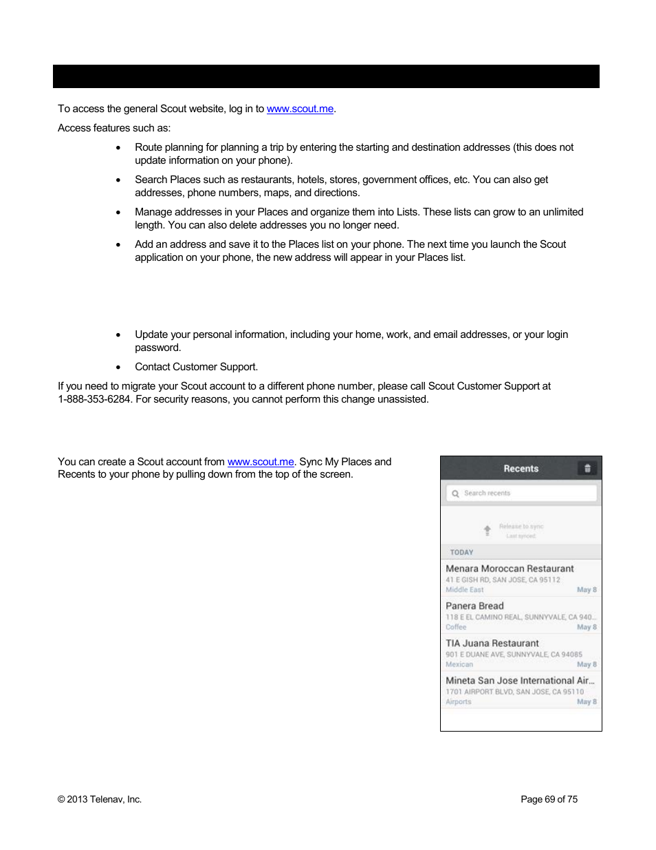 The scout website, 1 syncing with www.scout.me | Telenav Scout v1.4 for Android User Manual | Page 69 / 75