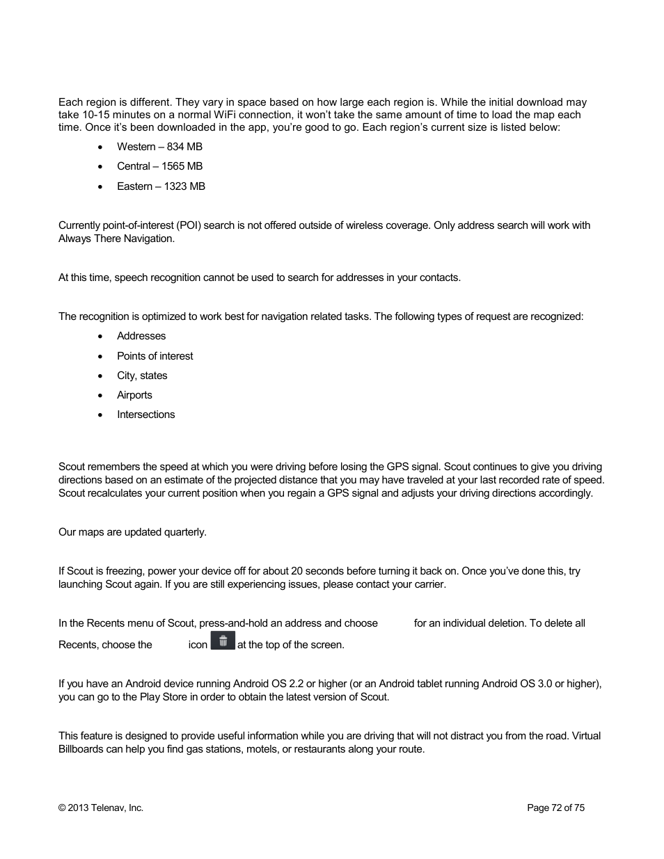 Telenav Scout v1.4 for Android User Manual | Page 72 / 75