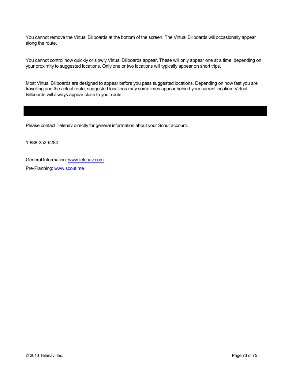 Telenav customer support | Telenav Scout v1.4 for Android User Manual | Page 73 / 75