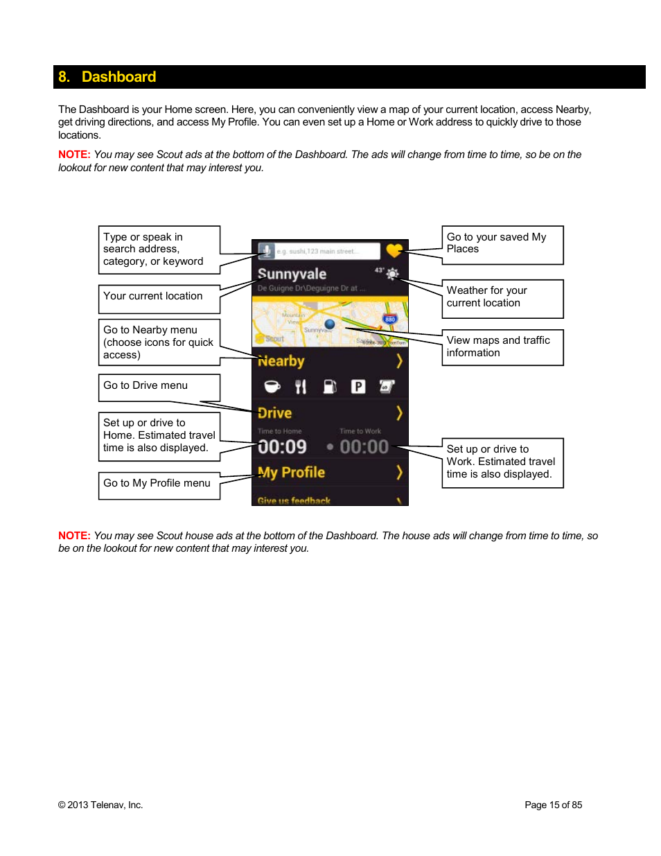 Dashboard | Telenav Scout v1.3 for Android User Manual | Page 15 / 85