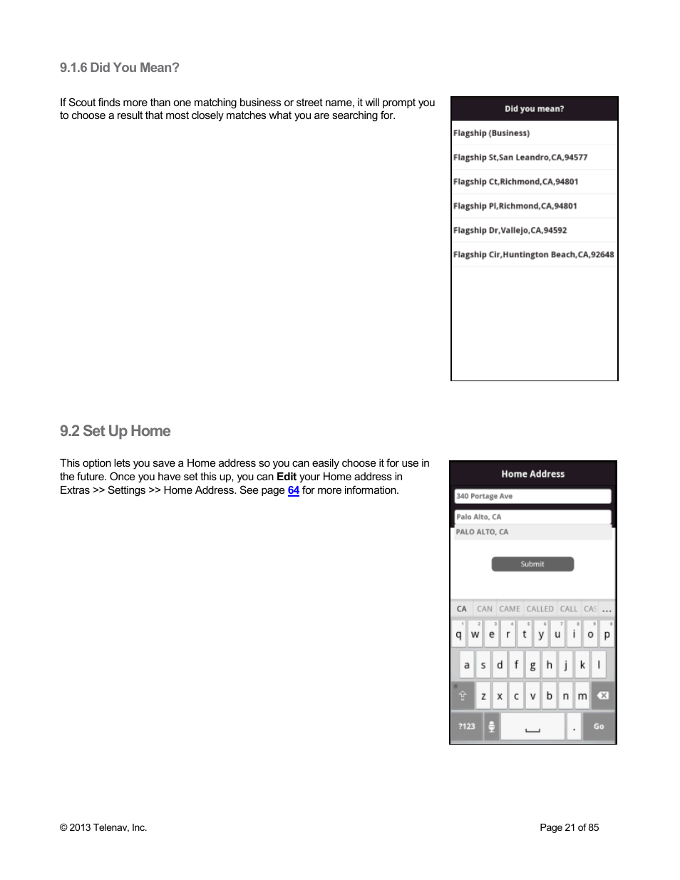 6 did you mean, 2 set up home | Telenav Scout v1.3 for Android User Manual | Page 21 / 85