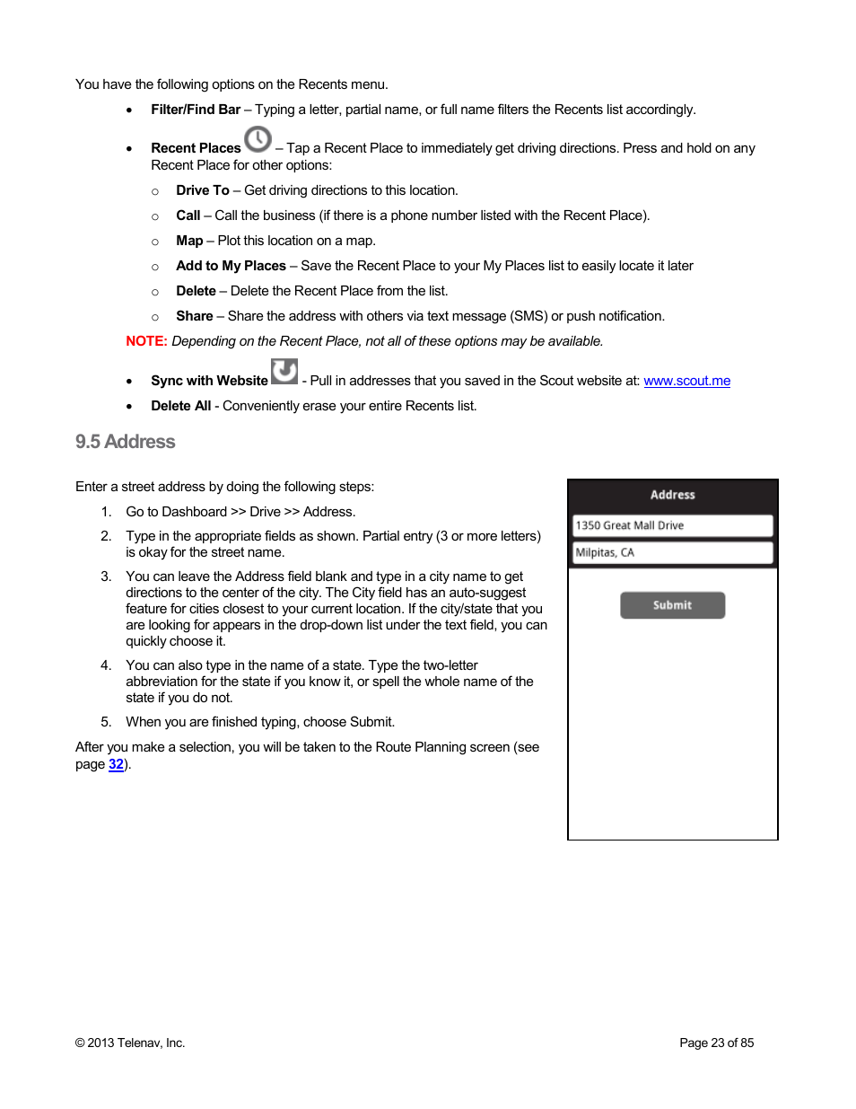 5 address | Telenav Scout v1.3 for Android User Manual | Page 23 / 85