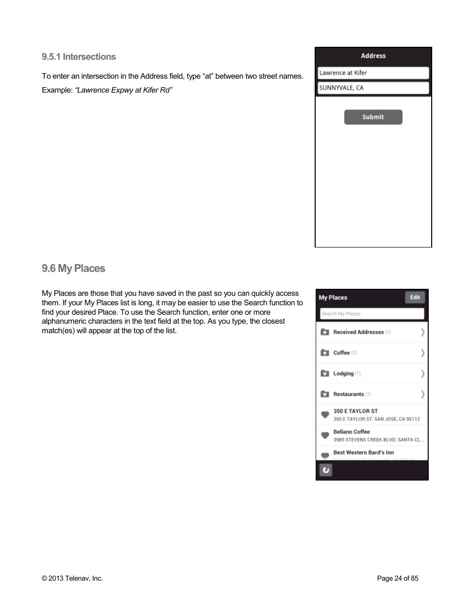 6 my places, 1 intersections | Telenav Scout v1.3 for Android User Manual | Page 24 / 85