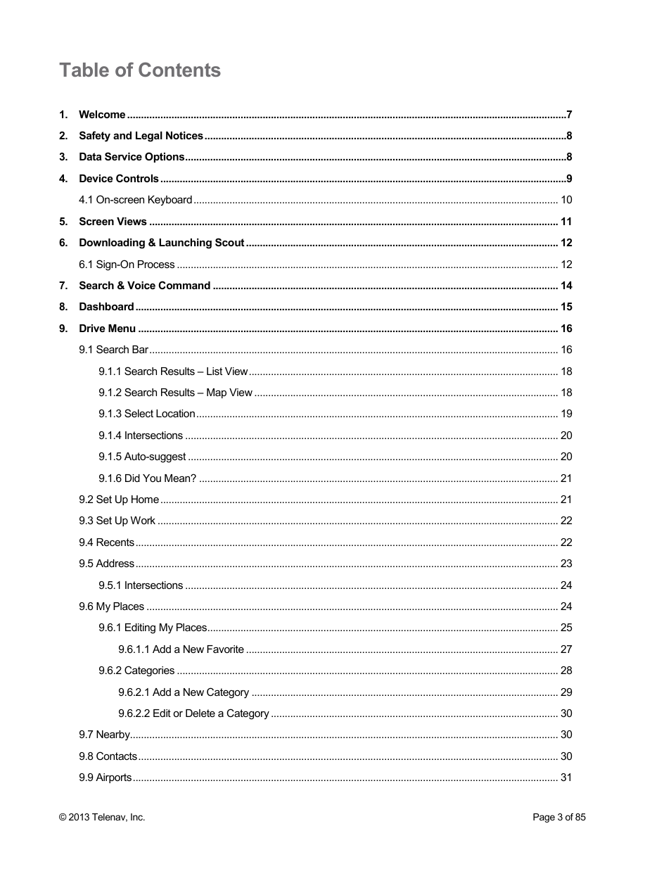 Telenav Scout v1.3 for Android User Manual | Page 3 / 85