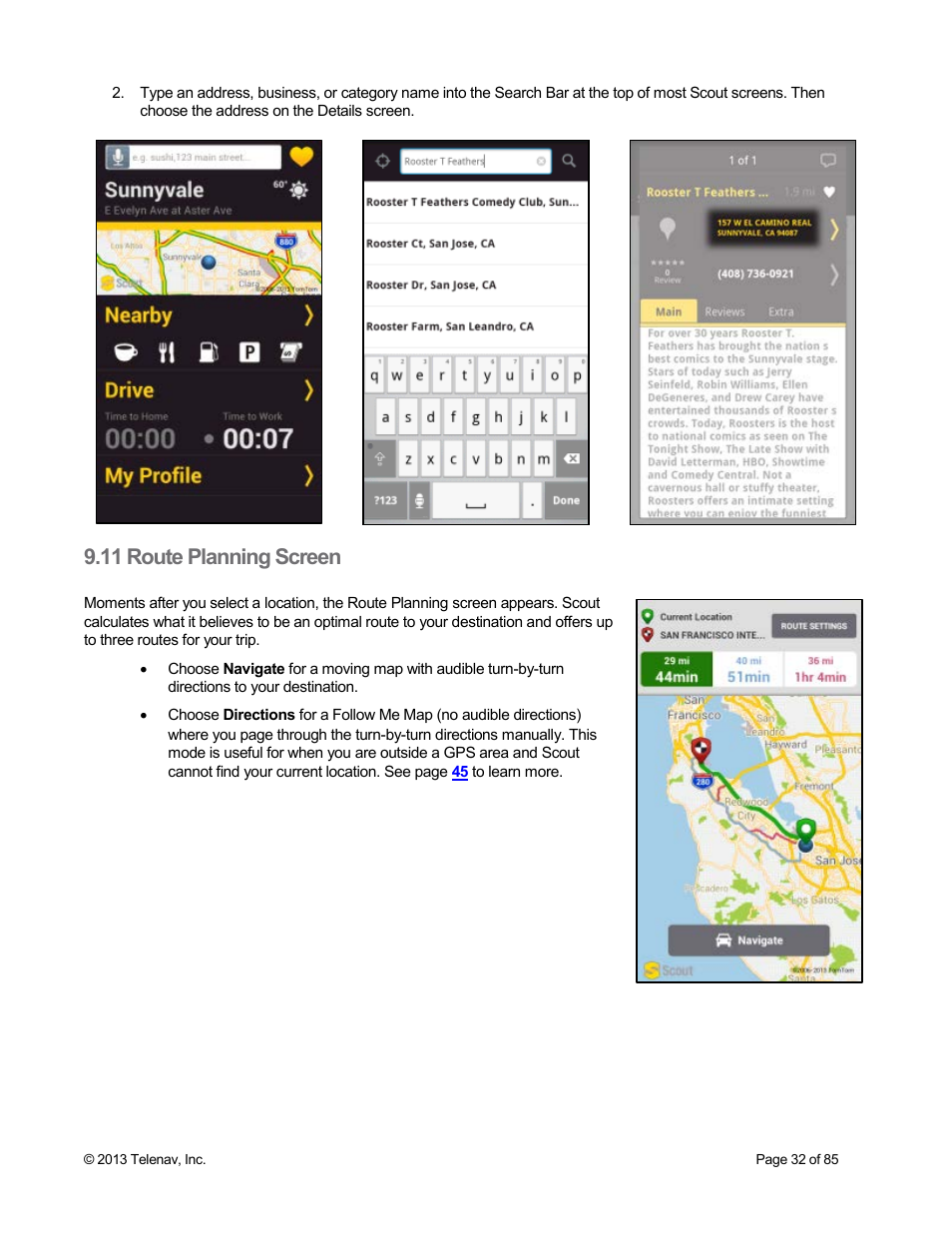 11 route planning screen | Telenav Scout v1.3 for Android User Manual | Page 32 / 85