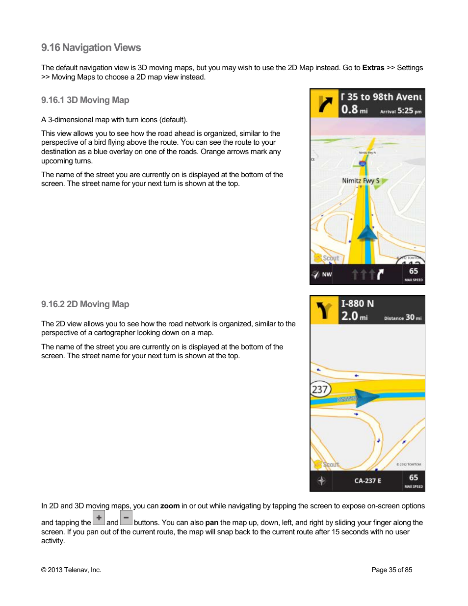 16 navigation views, 1 3d moving map, 2 2d moving map | Telenav Scout v1.3 for Android User Manual | Page 35 / 85