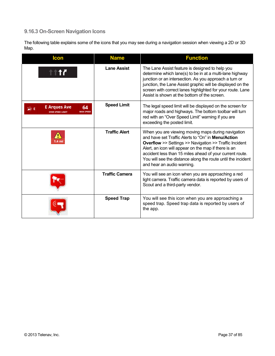 3 on-screen navigation icons | Telenav Scout v1.3 for Android User Manual | Page 37 / 85